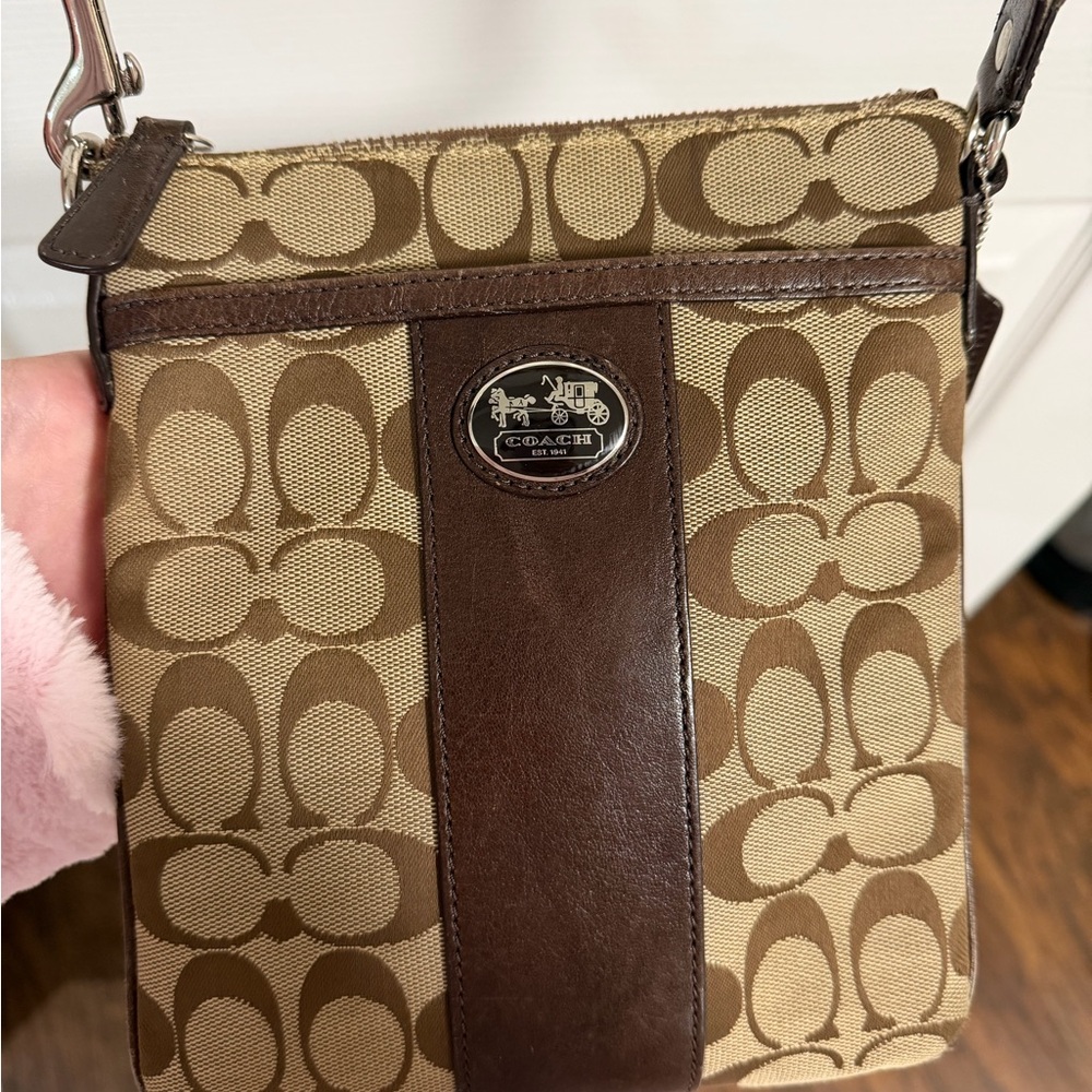 Coach Signature Brown and Tan Messenger Bag